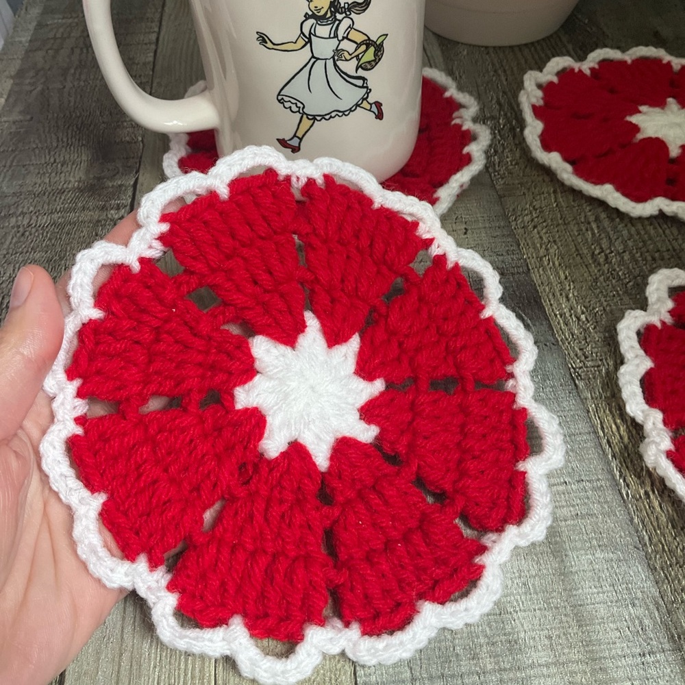 Handmade Crochet Valentine’s Day Heart Coasters 4 Pack